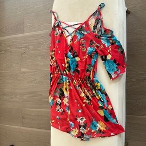 Pink Lily floral cold shoulder romper